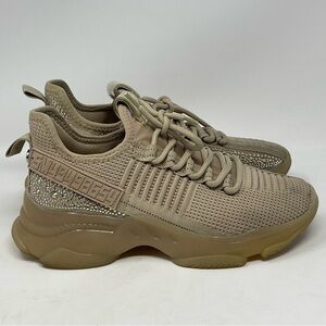 Steve Madden Maxima Sneakers Womens 8.5 Brown Beige Rhinestones Chunky Heels